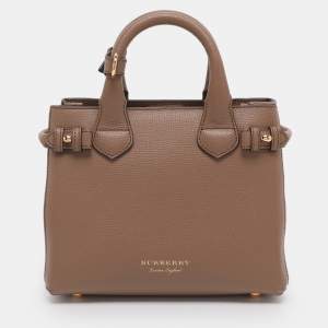 مملوكة مسبقًا Burberry Brown/Beige Leather and House Check Fabric Mini Banner Tote