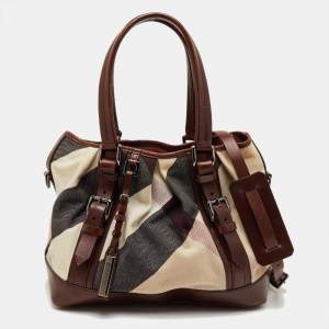 مملوكة مسبقًا Burberry Brown/Beige Mega Check Canvas and Leather Lowry Tote