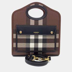 Pre Owned Burberry Brown Leather and PVC Pocket Bag Mini