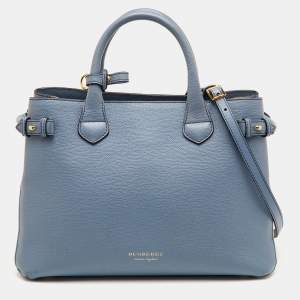 مملوكة مسبقًا Burberry Banner Medium Blue/Beige Leather and House Check Canvas Tote