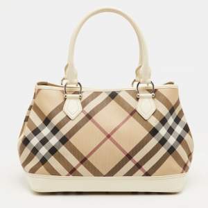 مملوكة مسبقًا Burberry Eden Beige/White Nova Check PVC and Patent Leather Tote