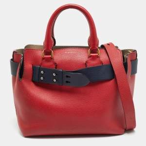 مملوكة مسبقًا Burberry Marais Belt Small Red/Navy Blue Leather Tote