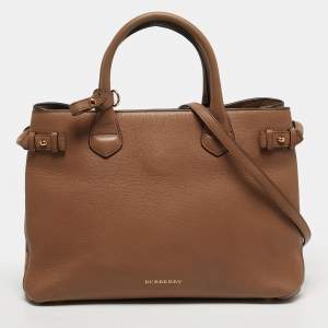 مملوكة مسبقًا حقيبة بربري بانير قماش كاروهاس وجلد بنية متوسطة