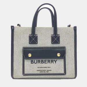 مملوكة مسبقًا Burberry Beige Black Fabric Freya Mini Tote Bag