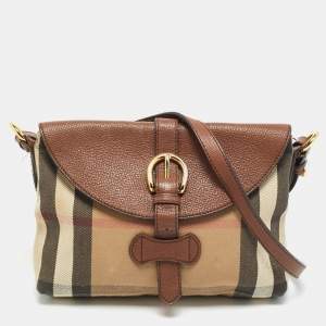 مملوكة مسبقًا Burberry Horseshoe Milton Beige/Brown House Check Canvas and Leather Crossbody Bag