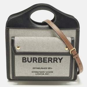 مملوكة مسبقًا Burberry Pocket Mini Black/Grey Leather and Canvas Tote