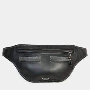 مملوكة مسبقًا حقيبة حزام بربري جلد أسود بغرز متباينة بيضاء 'بروميل'