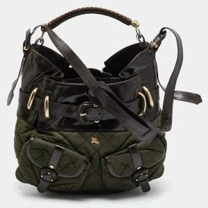 Pre Owned حقيبة هوبو برابري بروملي نايلون مبطن وجلد لامع بني/كاكي