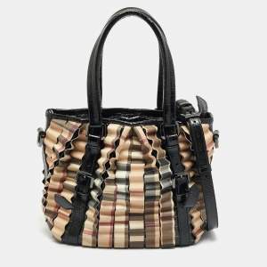 مملوكة مسبقًا Burberry Cartridge Pleat Black/Beige Nova Check PVC and Patent Leather Tote