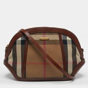 Pre Owned Burberry Orchard Brown House Check Fabric Crossbody Bag