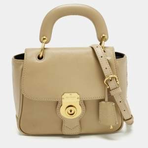 Pre Owned Burberry DK88 Small Beige Leather Top Handle Bag