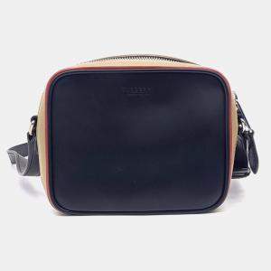 Pre Owned Burberry Black Multicolor Canvas Mini Crossbody Bag