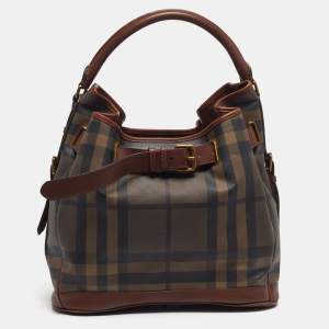 Pre Owned Burberry Walden Brown Smoked Check PVC and Leather Hobo