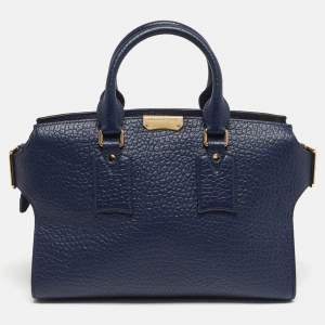 Pre Owned Burberry Clifton Navy Blue Grain Leather Tote
