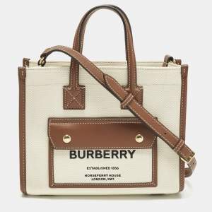 Pre Owned Burberry Freya Mini Brown/Beige Canvas Tote