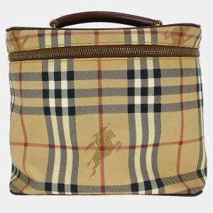 Pre Owned Burberry Beige Brown House Check Vanity Handbag