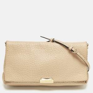 Pre Owned Burberry Madison Beige Textured Leather Flap Shoulder Bag