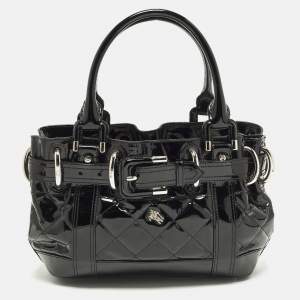Pre Owned Burberry Beaton Baby Black Quilted Patent Leather Tote