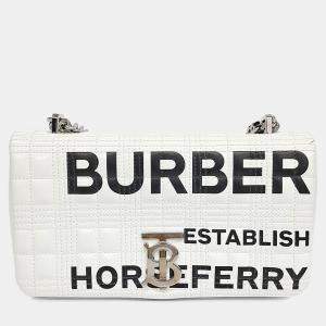 Pre Owned Burberry White Leather Horseferry Lola Bag Small