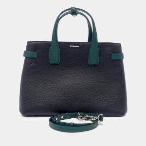 Pre Owned Burberry Black, Green Leather Banner Bag Medium