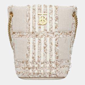 مملوكة مسبقًا Burberry Beige Cotton Lola Needle Punch Check Bucket Bag