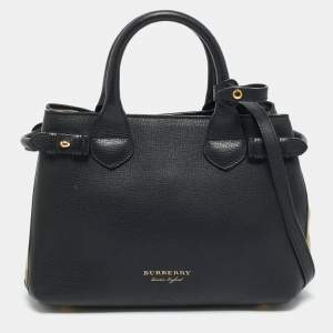 مملوكة مسبقًا Burberry Banner Small Black/Beige House Check Fabric and Leather Tote