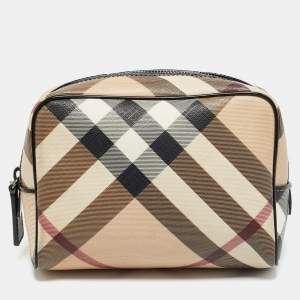 Pre Owned Burberry Beige Nova Check PVC Pouch