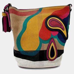Pre Owned Burberry Multicolor Canvas Tassel Susanna Mini Hobo Bag