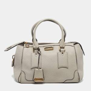 Pre Owned Burberry Gladstone Light Beige Grain Leather Satchel