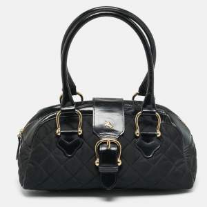 مملوكة مسبقًا Burberry Manor Black Quilted Nylon and Patent Leather Satchel