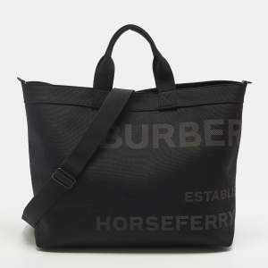Pre Owned Burberry Ormond Logo Black Canvas Tote