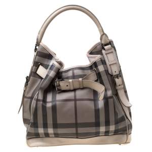 Pre Owned Burberry Beige Smoked Check PVC and Leather Walden Hobo 