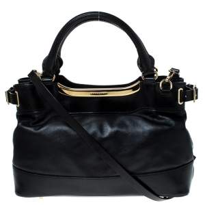 مملوكة مسبقًا Burberry Black Soft Leather Bridle Small Hepburn Tote