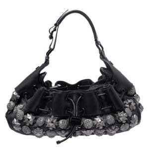 مملوكة مسبقًا Burberry Prorsum Black Leather Studded Mason Warrior Hobo  