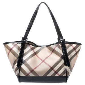مملوكة مسبقًا Burberry Beige/Black PVC and Patent Leather Nova Check Tote