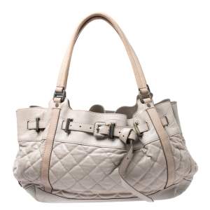 Pre Owned Burberry Grey/Beige Quilted Leather Enmore Hobo 