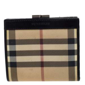 Pre Owned Burberry Beige/Black House Check Canvas Bifold Wallet