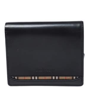 Pre Owned Burberry Black Leather Compact Wallet