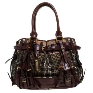 Pre Owned  Burberry Dark Brown Canvas and Leather Large Rowan Studded Tote