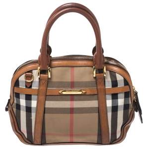 Pre Owned Burberry Beige/Brown House Check Fabric and Leather Orchard Bowler Bag