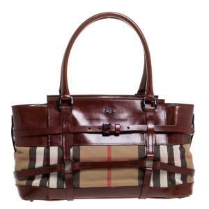 مملوكة مسبقًا Burberry Brown Leather House Check Bridle Satchel