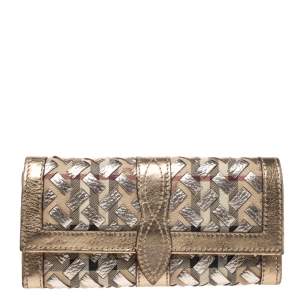 Pre Owned Burberry Beige/Gold Haymarket Check Coated Canvas and Leather Continental Wallet
