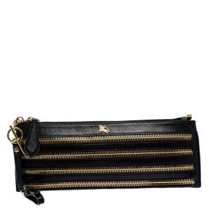 Pre Owned Burberry Black Leather Wristlet Clutch