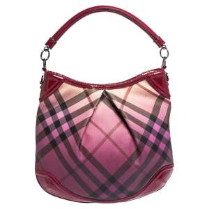 Pre Owned Burberry Raspberry Pink Nova Pop Check PVC and Patent Leather Craigwell Hobo