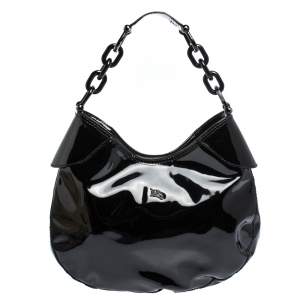 Pre Owned Burberry Black Patent Leather Chain Hobo