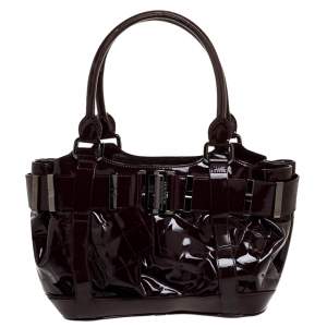 مملوكة مسبقًا Burberry Burgundy Quilted Patent Leather Healy Tote