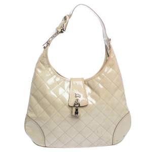 Pre Owned Burberry Beige Quilted Patent Leather Brooke Hobo 