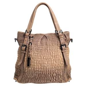 Burberry Brown Pleated Leather Lowry Tote