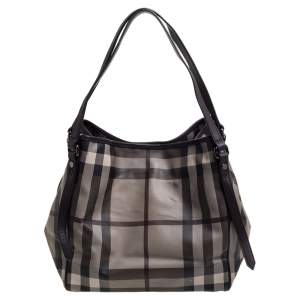 مملوكة مسبقًا Burberry Grey Smoked Check Coated Canvas and Leather Small Canterbury Tote