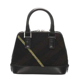 Pre Owned Burberry Black Plaid Wool Satchel